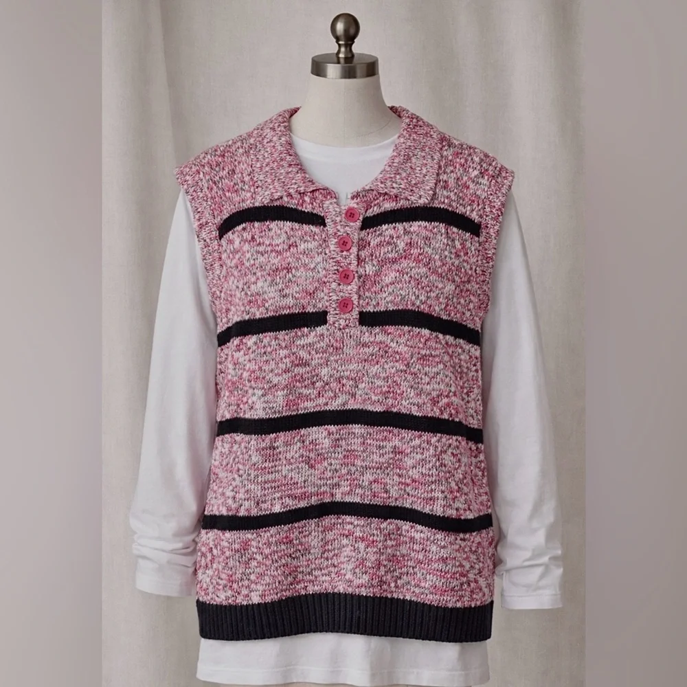 Pink and Black Striped Cowl Neck Sweater